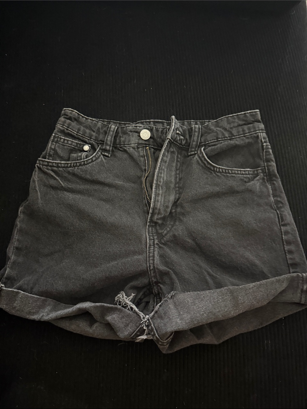 High-Rise Black Rolled Hem Denim Shorts
